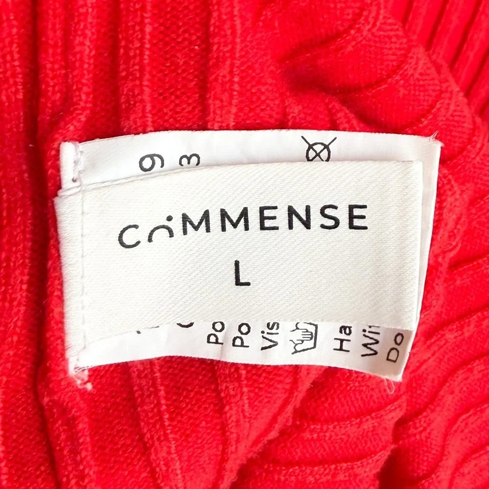 Commense Red Ribbed Ruffle Button Front Cardigan Sweater Balletcore Coquette L - Picture 3 of 5